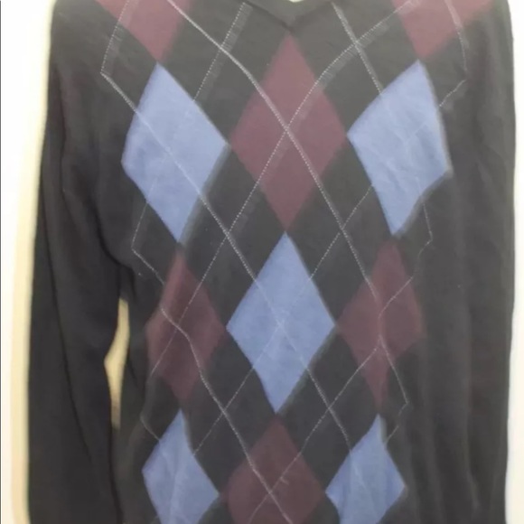 Sebastian Cooper Men Sweater Black Argyle Large V-Neck Cotton Cashmere Large - Picture 5 of 7